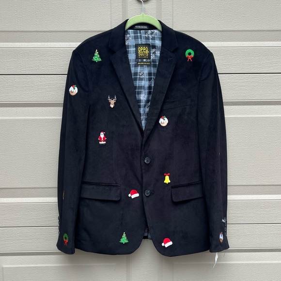 NWT Black OppoSuits Deluxe X-Mas Icons Embroidered Christmas Blazer - Picture 6 of 16